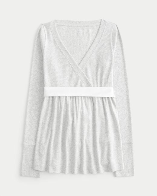 Hollister White Easy Long-sleeve Wrap-front Babydoll Top