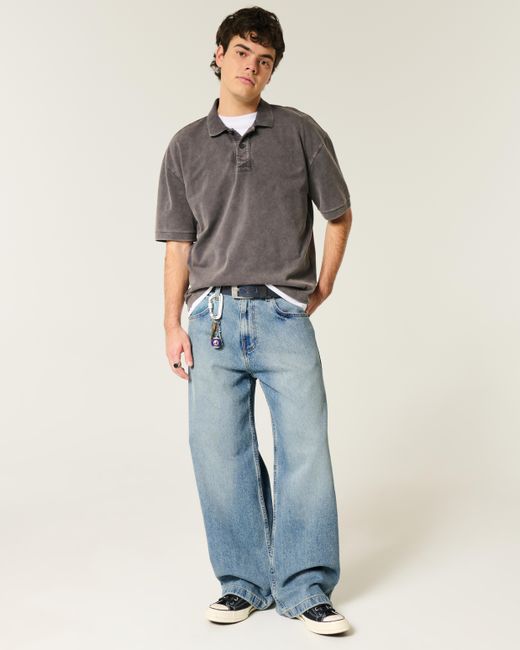 Hollister Blue Medium Wash Super Baggy Jeans for men