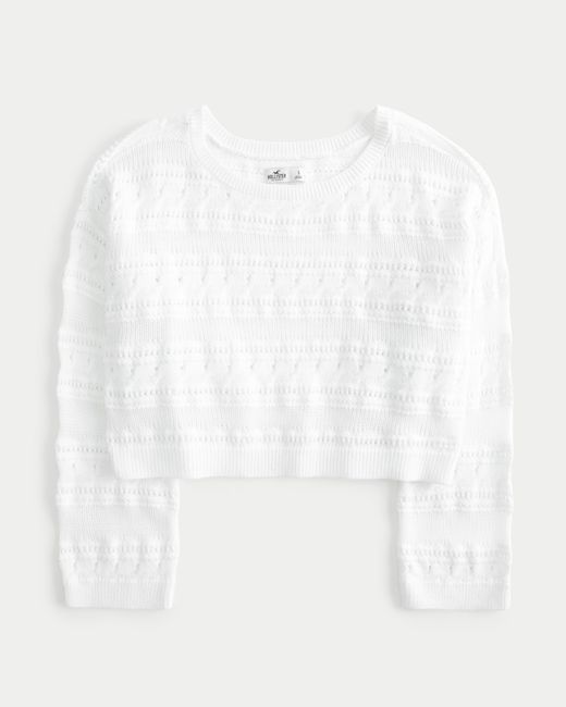 Hollister White Unkomplizierter Pullover im Häkel-Style mit Rundhalsausschnitt