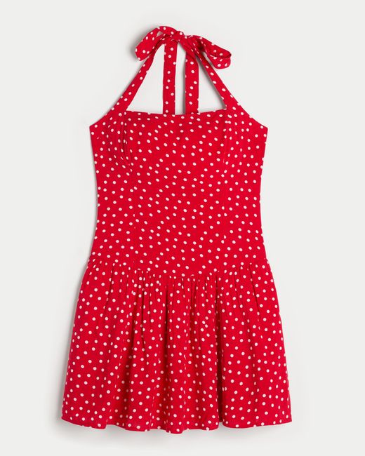 Hollister Red Drop-waist Halter Mini Dress