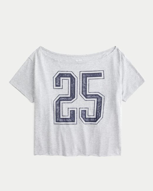 Hollister Gray Easy Off-the-shoulder 25 Graphic Tee