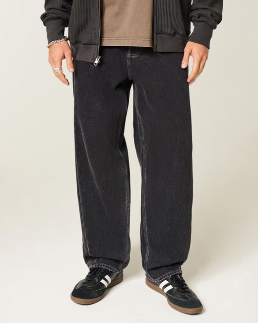 Hollister Blue Washed Black Seamed Skater Baggy Jeans for men
