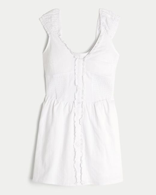 Hollister White Smocked Ruffle Mini Dress