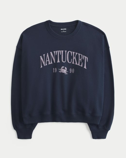 Hollister Blue Easy Nantucket Graphic Crew Sweatshirt