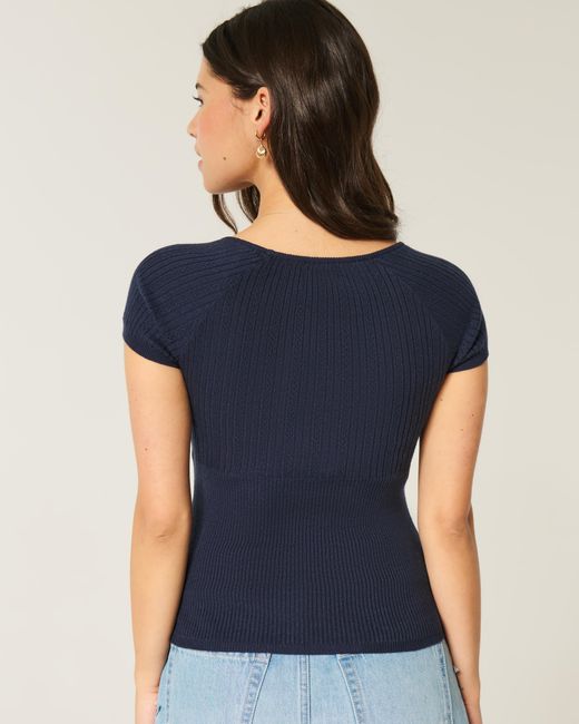 Hollister Blue Short-sleeve Square Neck Sweater