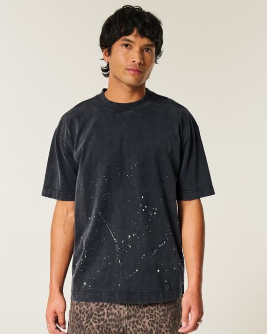 Hollister Black Boxy Heavyweight Paint Splatter Crew T-shirt for men
