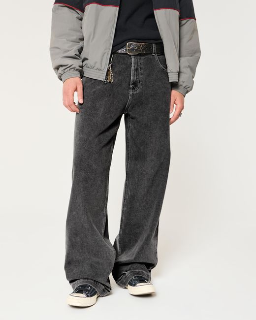 Hollister Gray Washed Black Super Baggy Jeans for men