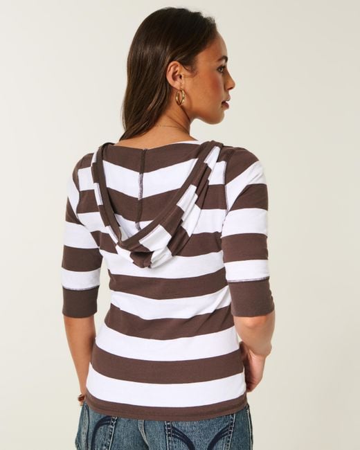 Hollister Gray Half-sleeve Hooded V-neck T-shirt