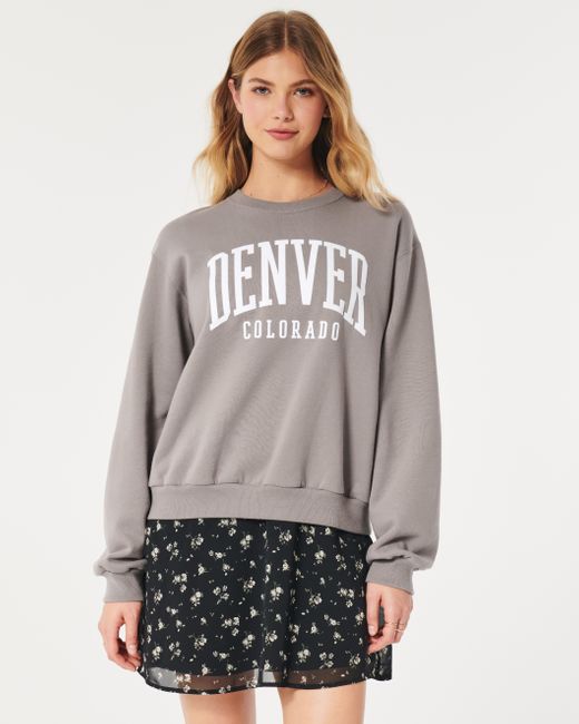 Hollister Gray Easy Denver Graphic Crew Sweatshirt