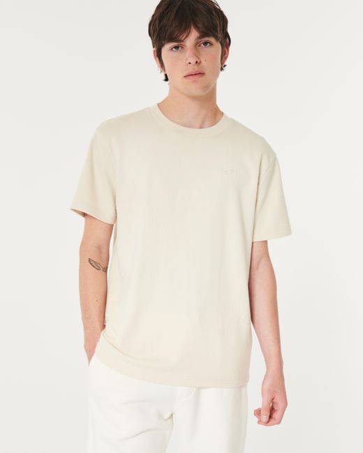 Hollister Natural Relaxed Textural Grid Icon Crew T-shirt for men