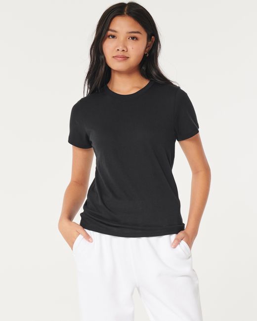Hollister Black Longer-length Crew T-shirt