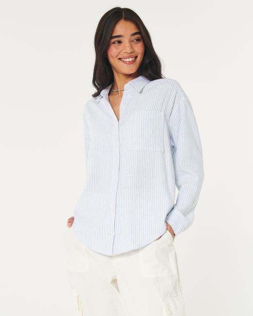 Hollister White Oversized Linen Blend Button-through Shirt