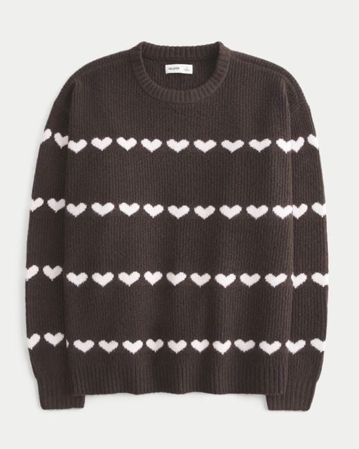 Hollister Black Oversized Heart Pattern Crew Sweater