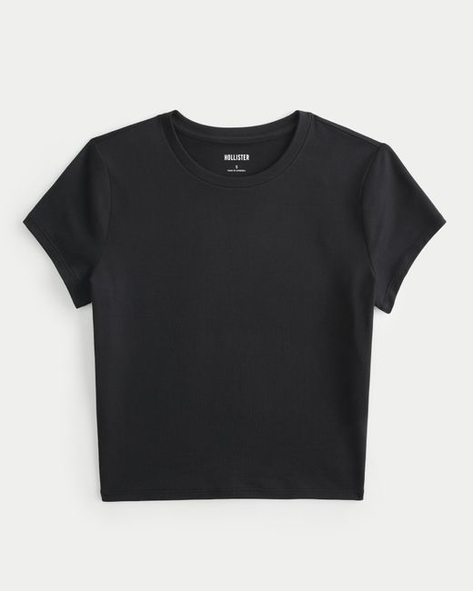 Hollister Black Seamless Fabric Longline Crew T-shirt