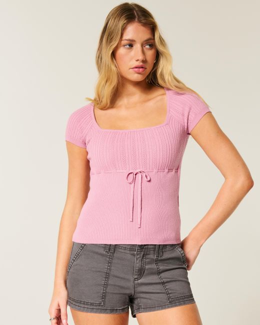Hollister Pink Short-sleeve Square Neck Sweater