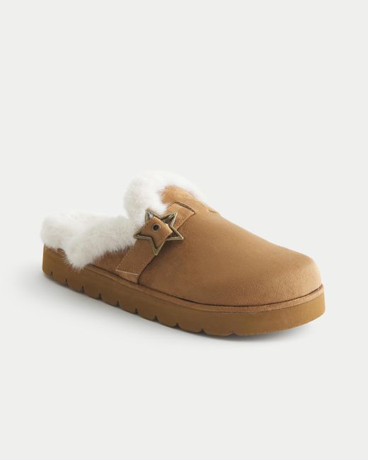 Hollister Natural Faux Fur-lined Platform Slipper Sandals