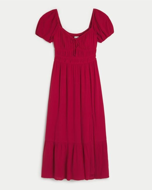 Hollister Short-sleeve Channeled Midi Dress in Red | Lyst UK