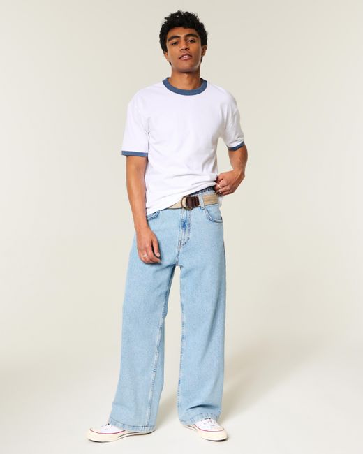 Hollister White Boxy Heavyweight Ringer Crew T-shirt for men