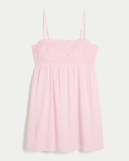 Hollister Pink Embroidered Sequin Babydoll Mini Dress