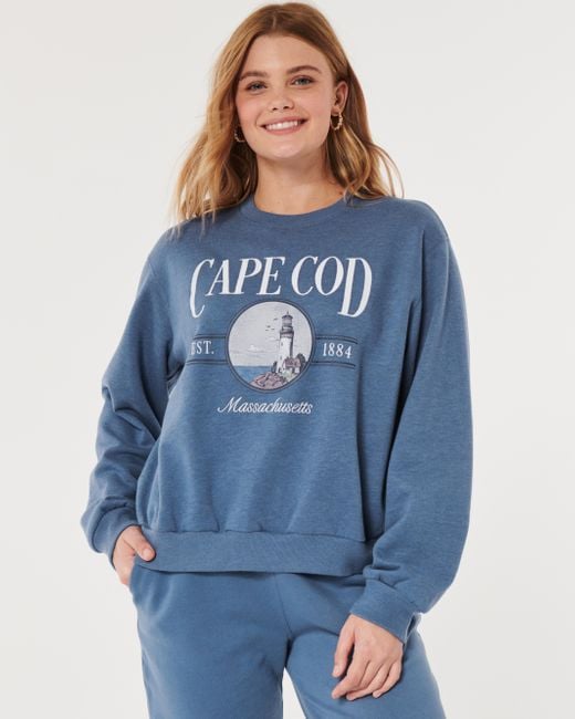 Hollister Blue Easy Cape Cod Massachusetts Graphic Crew Sweatshirt