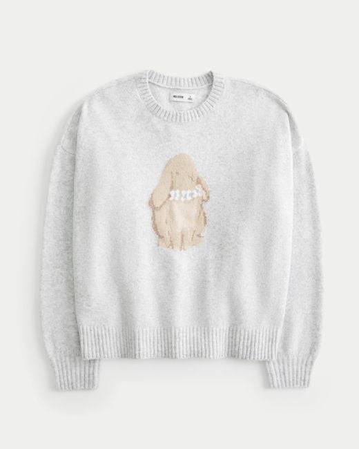 Hollister White Fy Cloud Bunny Graphic Crew Sweater