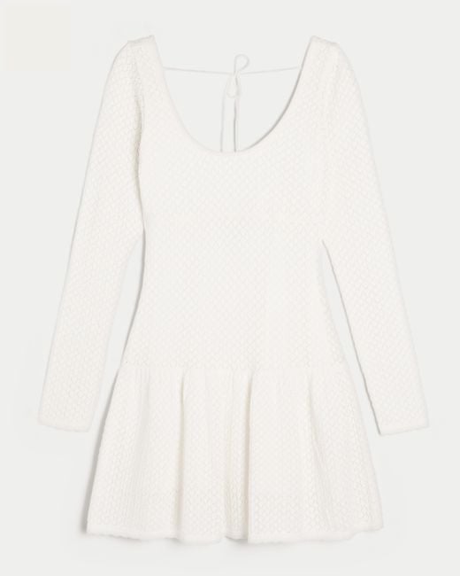 Hollister Natural Long-sleeve Crochet-style Mini Skater Dress