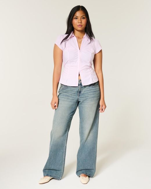 Hollister Blue Hollister Andi Adjustable Waist Low-rise Medium Wash Baggy Jeans