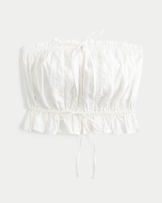 Hollister White Easy Crop Strapless Lace Inset Tube Top