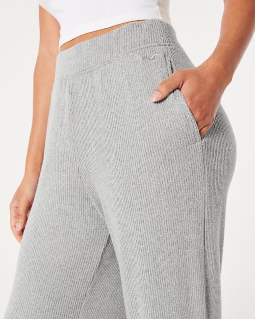 Hollister Gray Cozy Ribbed Wide-leg Pants