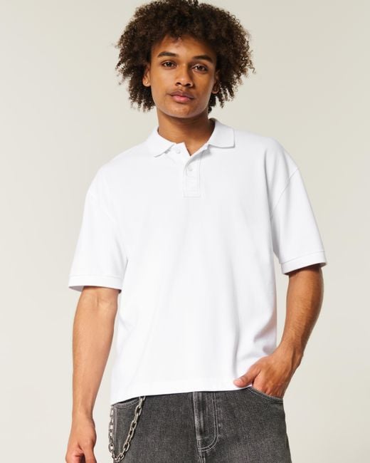 Hollister White Boxy Crop Polo for men