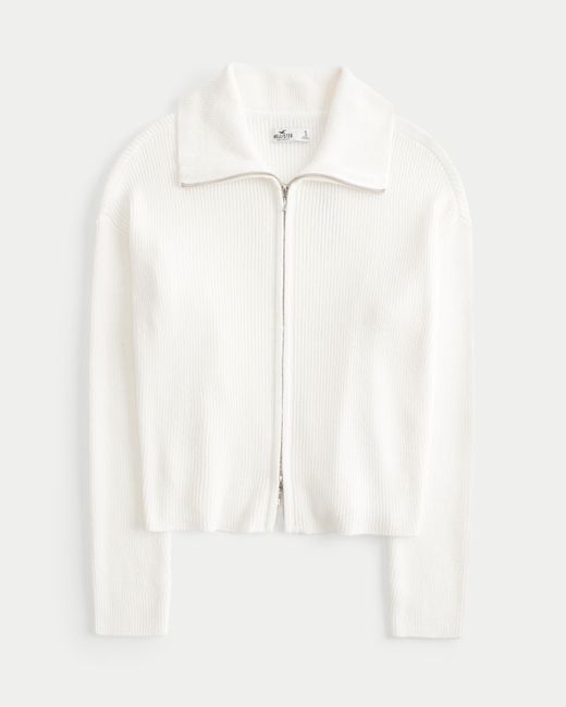 Hollister White Easy Zip-up Sweater