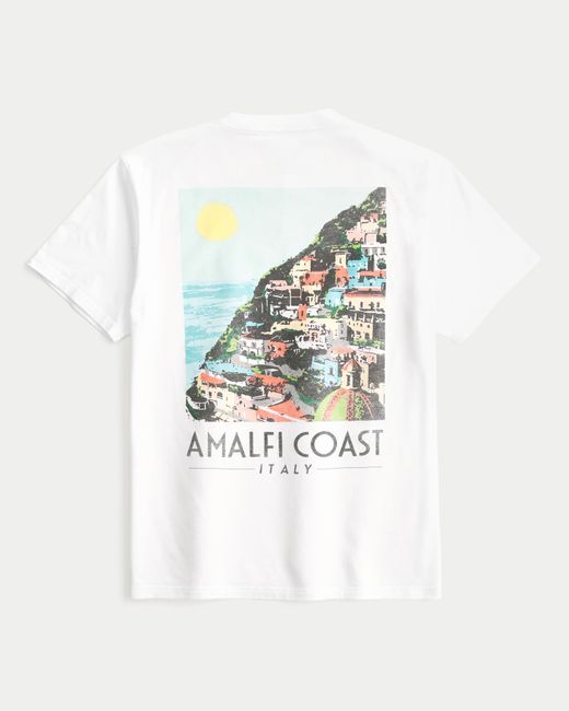 Hollister White Relaxed Amalfi Coast Italy Graphic Tee for men