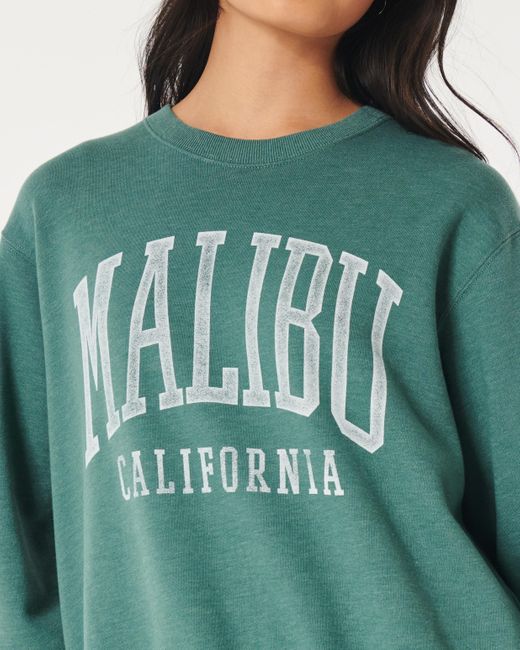Hollister Green Easy Malibu California Graphic Crew Sweatshirt