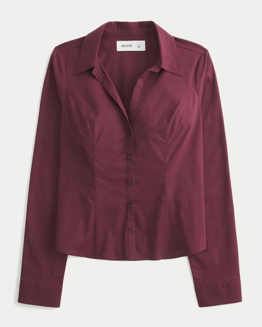 Hollister Purple Stretch Poplin Button-through Shirt