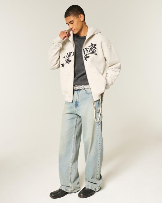 Hollister Natural Hollister Feel Good No Fear Graphic Zip-up Hoodie for men