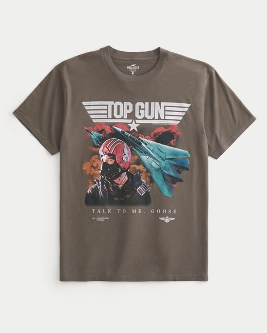 Hollister Gray Relaxed Top Gun Graphic Tee for men
