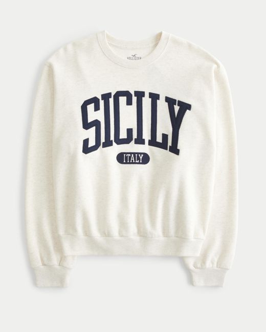 Hollister White Easy Sicily Graphic Crew Sweatshirt