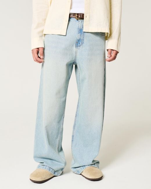 Hollister Blue Light Wash Super Baggy Jeans for men