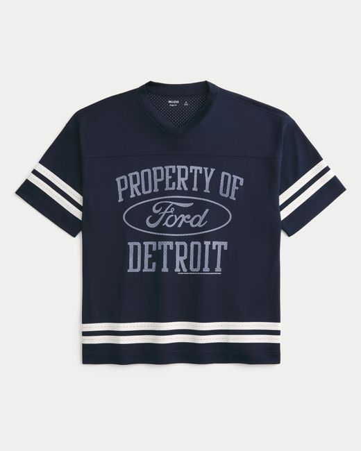Hollister Blue Baggy Ford Graphic Football Jersey for men