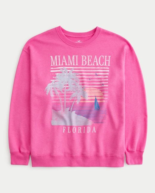 Hollister Pink Oversized Miami Beach Graphic Terry Sweatshirt