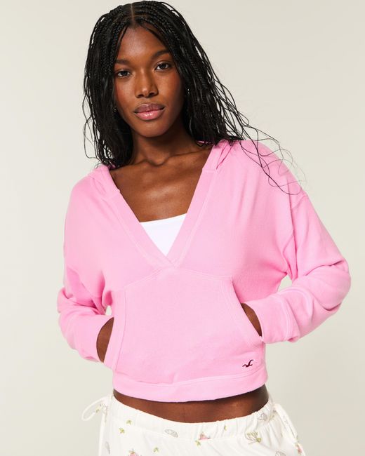 Hollister Pink Always Cozy V-neck Hoodie