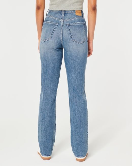 Hollister Blue Ultra High Rise Straight Jeans in mittlerer Waschung im Stil der 90er Jahre