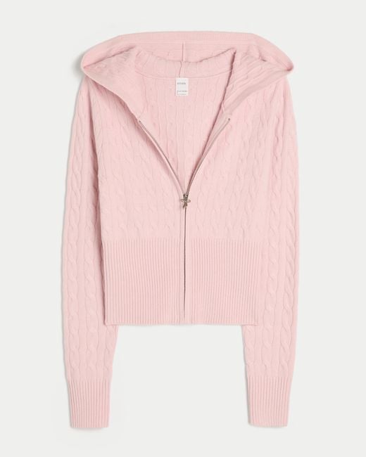 Hollister Pink Gilly Hicks Cable-knit Zip-up Hoodie Sweater