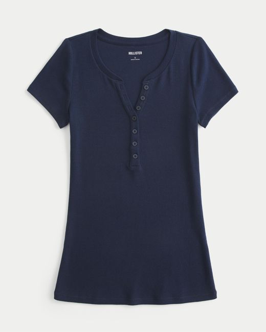 Hollister Blue Kurzärmliges Henley