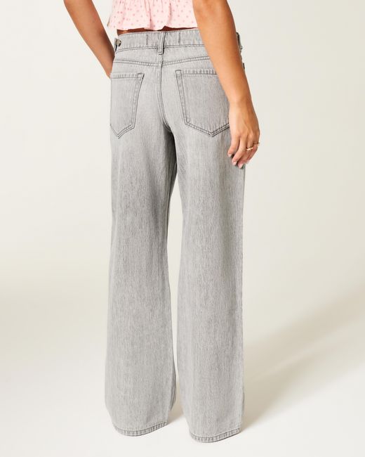 Hollister Gray Hollister Andi Adjustable Waist Low-rise Grey Baggy Jeans
