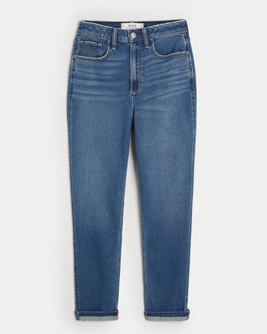 Hollister Blue Curvy Ultra High-rise Dark Wash Mom Jeans