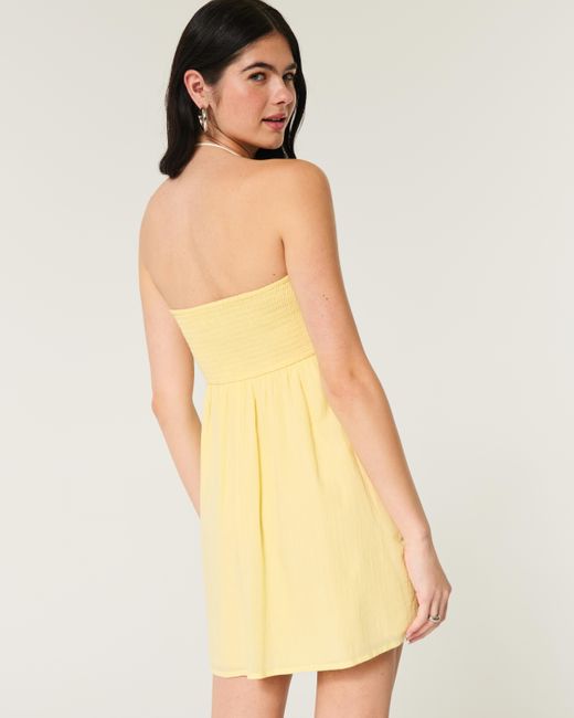 Hollister Yellow Trägerloses Minikleid aus Häkelstoffmix