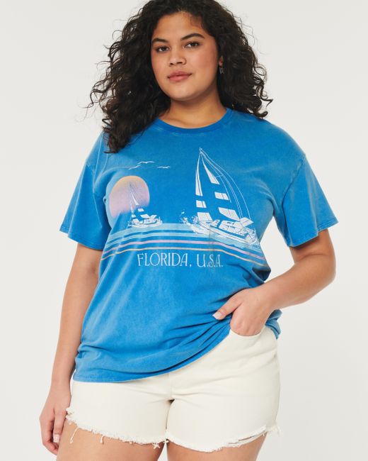 Hollister Blue Oversized-Tee mit Florida Sailing-Grafik