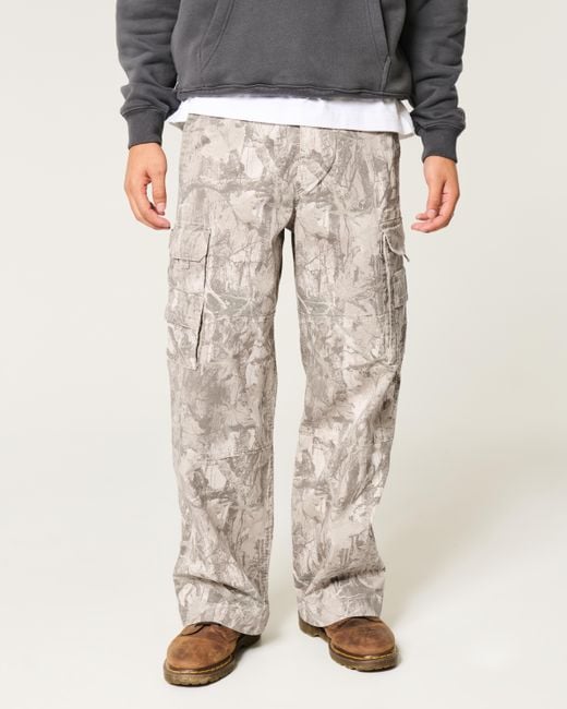 Hollister Super Baggy Cargohose mit Tarnmuster in Natural für Herren