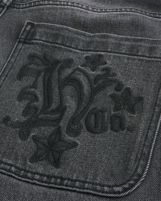 Hollister Gray Washed Black Y2k Embroidered Back Pocket Baggy Jeans for men